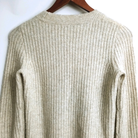 Madewell Ruffle Cuff Oatmeal Ribbed Sweater - Picture 10 of 12